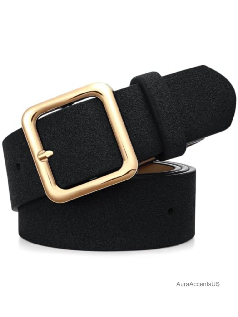 Suede Leather Belt for Women Gold Buckle Fashion Waist Belt